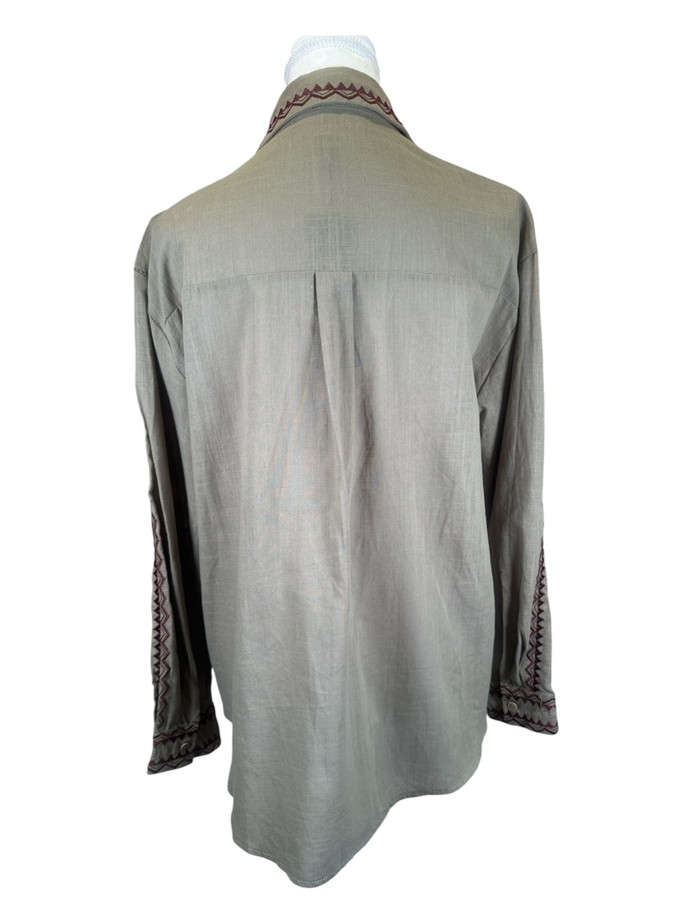 Galita Embroidered Olive Green Button-Up Shirt with Red Floral Accents NWT - Picture 6 of 12